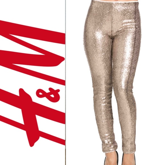 Hm Nwt Gold Sequin Leggings 